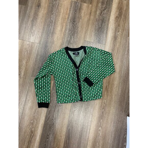 Andrew Marc Sport Green & Black Geometric Pattern Button-Up Preppy Cardigan L - Picture 1 of 5